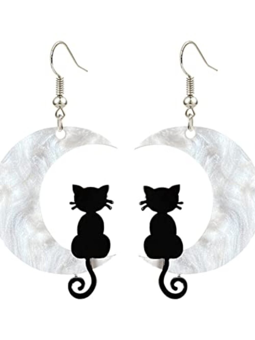Unique Black Cat on the Moon Dangle Earrings Acrylic Star Earrings